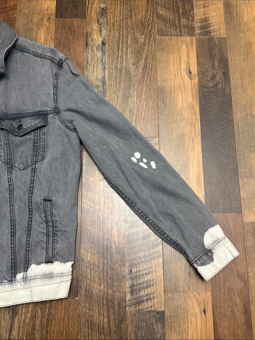 Levi’s Original Trucker Jacket Medium Gray Bleach Splatter Distressed Jacket - Picture 7 of 9